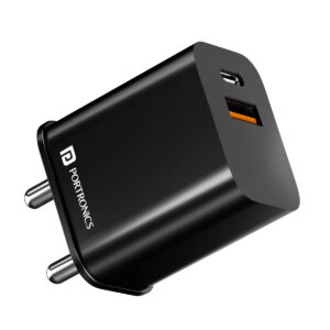 Portronics Adapto 20B 20W PD Charger with Fast Charging, Dual Ports Type C & USB A Ports